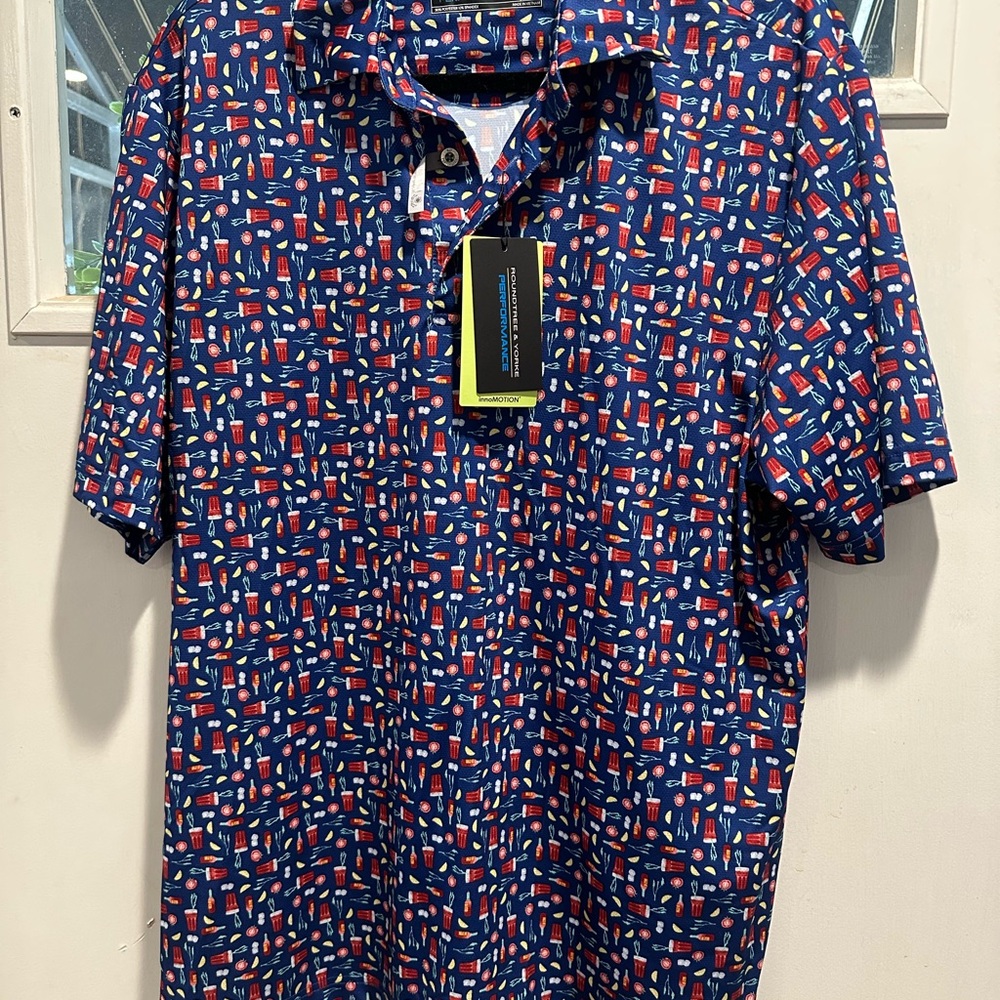 Roundtree & Yorke Navy and Red Patterned Shirt